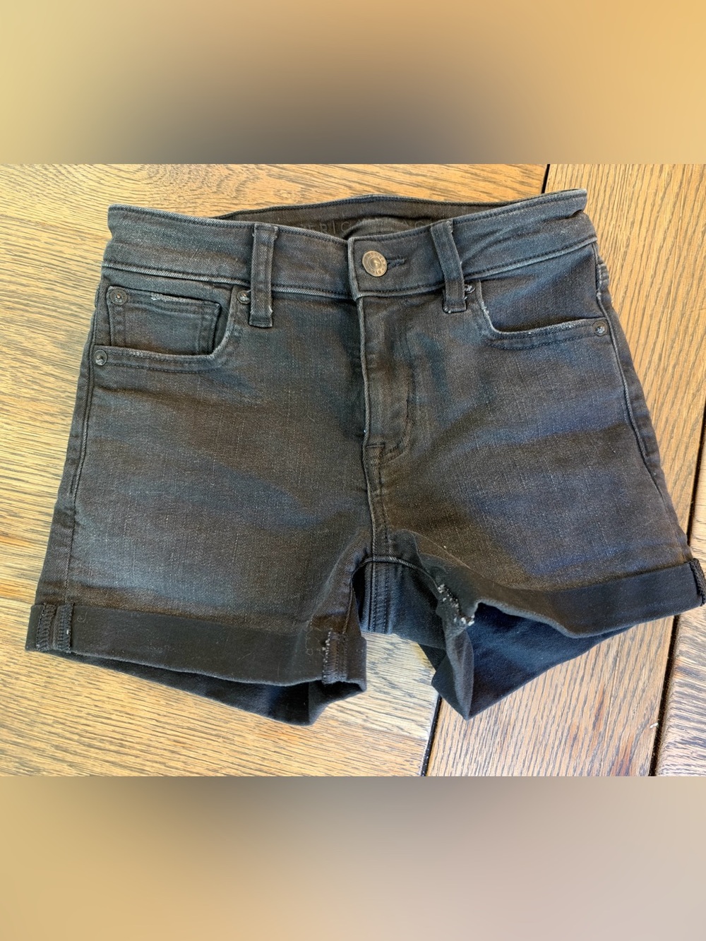 American Eagle Outfitters Black Denim Roll-Cuff Jean Shorts